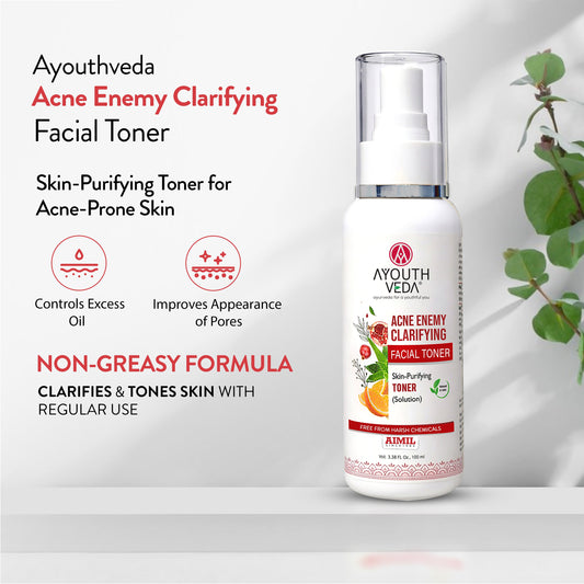 【Ayouthveda】 Acne Enemy Clarifying Facial Toner with Pomegranate, Amla, Aloe Vera & Rose Distillate for Acne & Oil Control｜アクネ エネミー クラリファイング フェイシャル トナー｜100ml