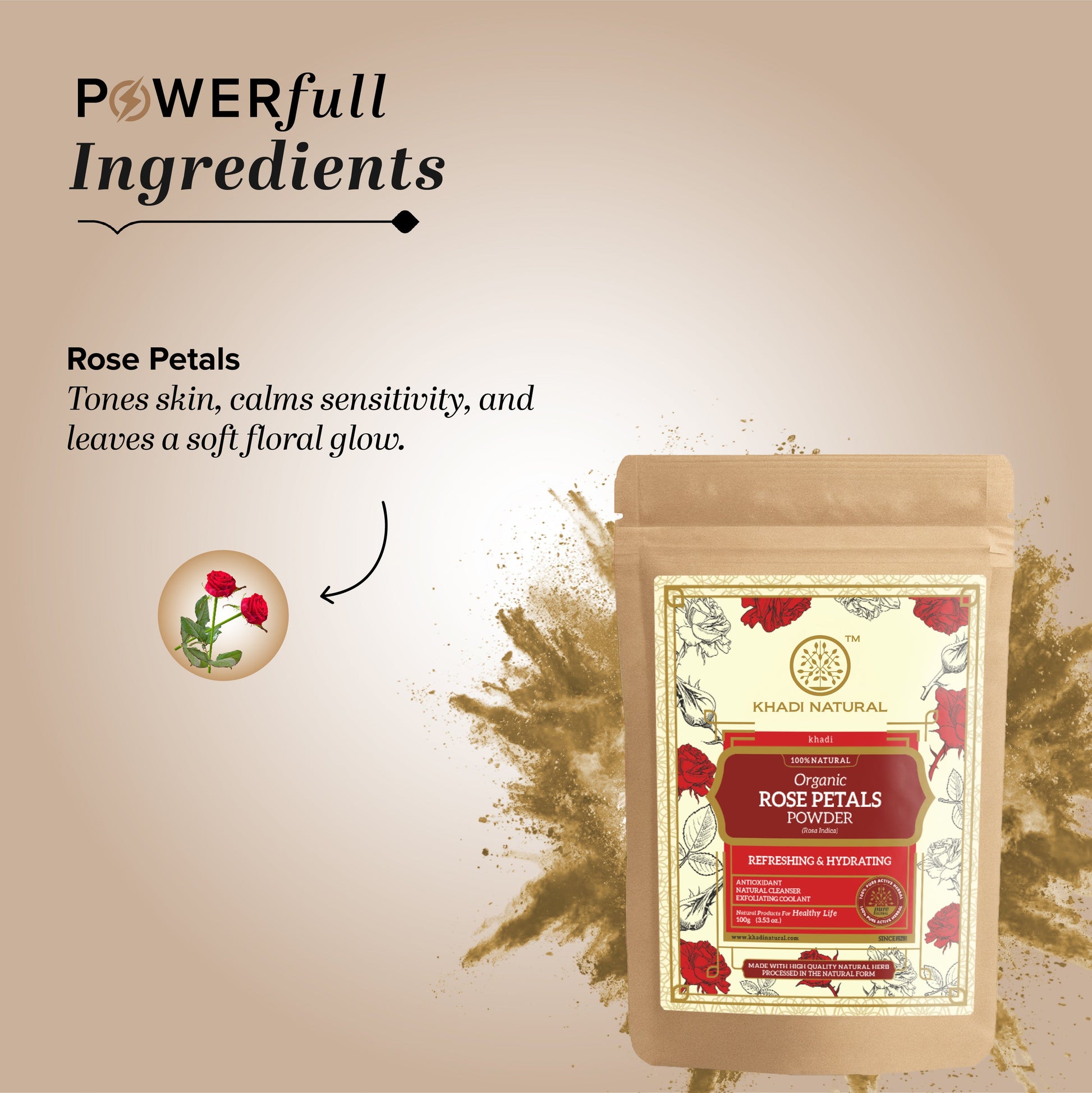 Organic Rose Petals Powder For Face Care - 100% Natural 100gm