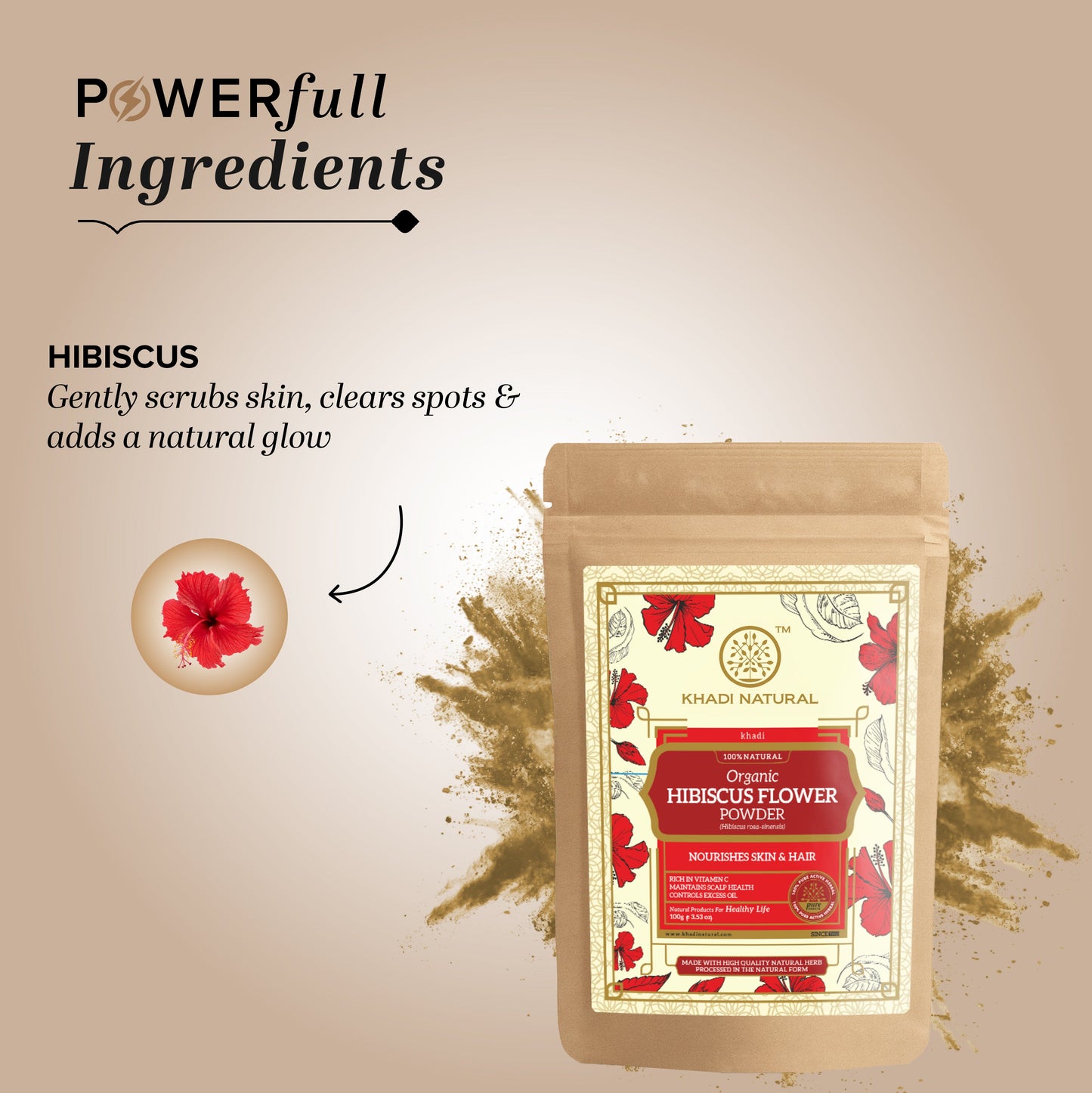 Organic Hibiscus Flower Powder For Hair - 100% Natural 100gm