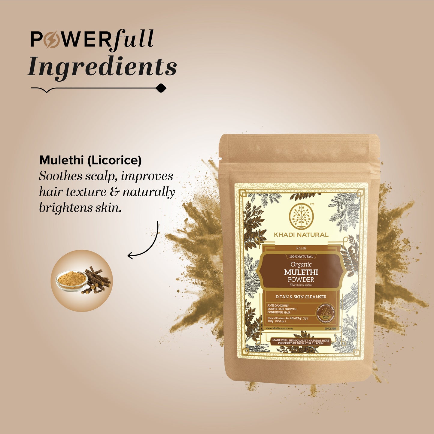 Organic Mulethi Powder For Hair - 100% Natural 100gm