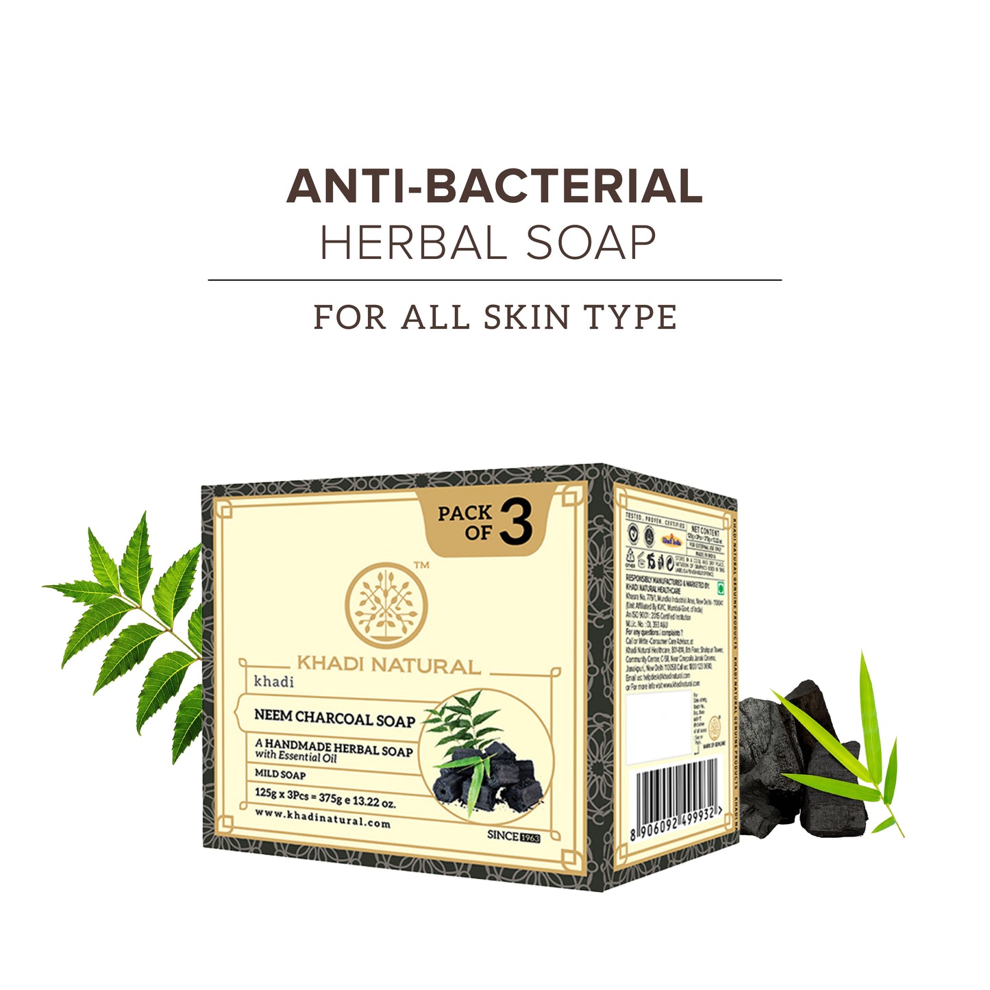 Herbal Neem Charcoal Soap Combo Pack Of 3 125gm Each