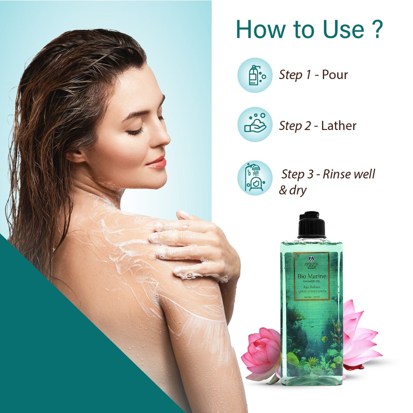 Bio Marine Shower Gel for Men & Women | Enriched with Lotus, Stone Flower & Water Chestnut | Detoxifies, Moisturizes & Rejuvenates | (250 ml) 250ml