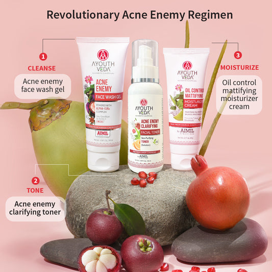 Anti-Acne CTM Regime | Acne Enemy Face Wash 100 ml + Acne Enemy Clarifying Toner 100 ml + Oil Control Matiffying Moisturizer 60 g | 3-Step Clear Skin Routine for Oily & Acne-Prone Skin 100ml