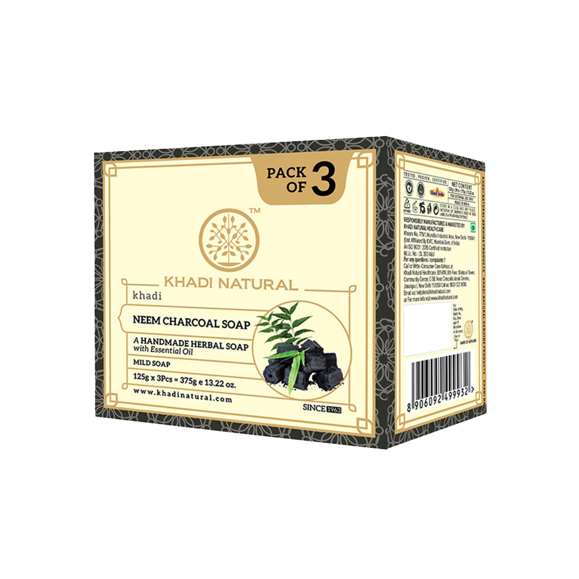 Herbal Neem Charcoal Soap Combo Pack Of 3 125gm Each