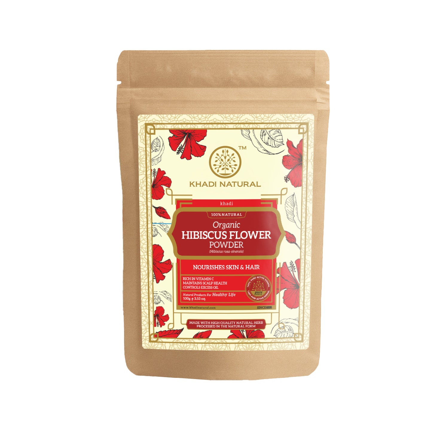 Organic Hibiscus Flower Powder For Hair - 100% Natural 100gm