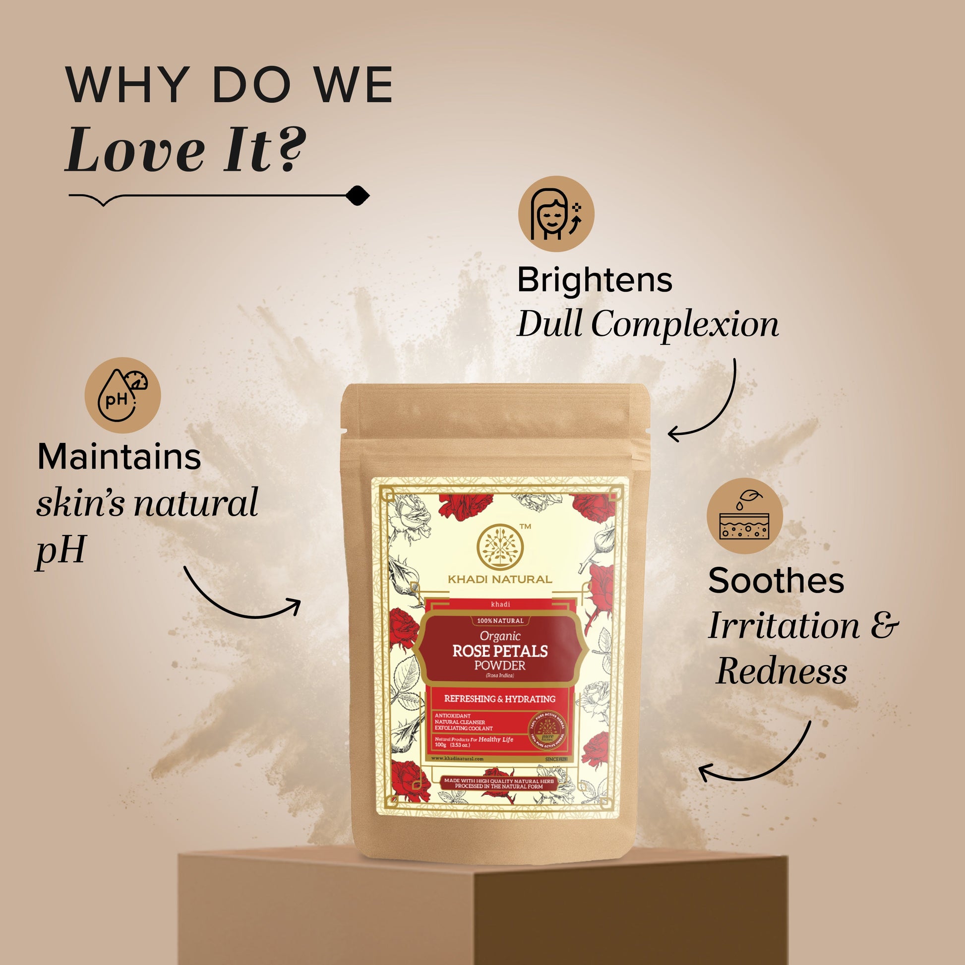 Organic Rose Petals Powder For Face Care - 100% Natural 100gm
