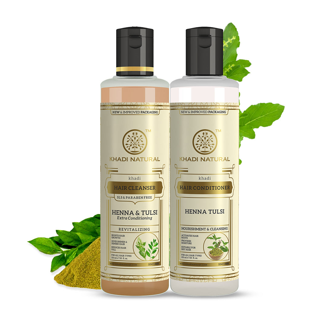 Henna Tulsi Extra Conditioning Hair Cleanser (SLS & Paraben Free) & Henna Tulsi Hair Conditioner Combo Pack of 2 210ml Each