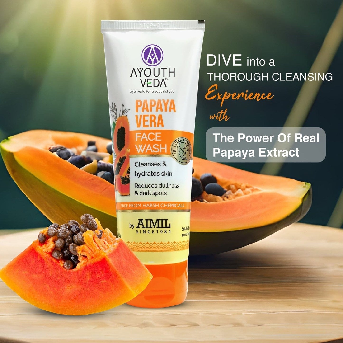 Papaya Vera Face Wash with Real Papaya Extract | Deep Cleanser for Dry to Normal Skin | Removes Dullness, Dark Spots, & Impurities | Sulfate-Free Gentle Formula | (100 g) 100g