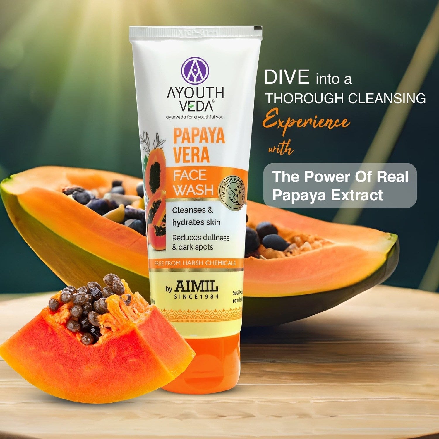 Papaya Vera Face Wash with Real Papaya Extract | Deep Cleanser for Dry to Normal Skin | Removes Dullness, Dark Spots, & Impurities | Sulfate-Free Gentle Formula | (100 g) 100g