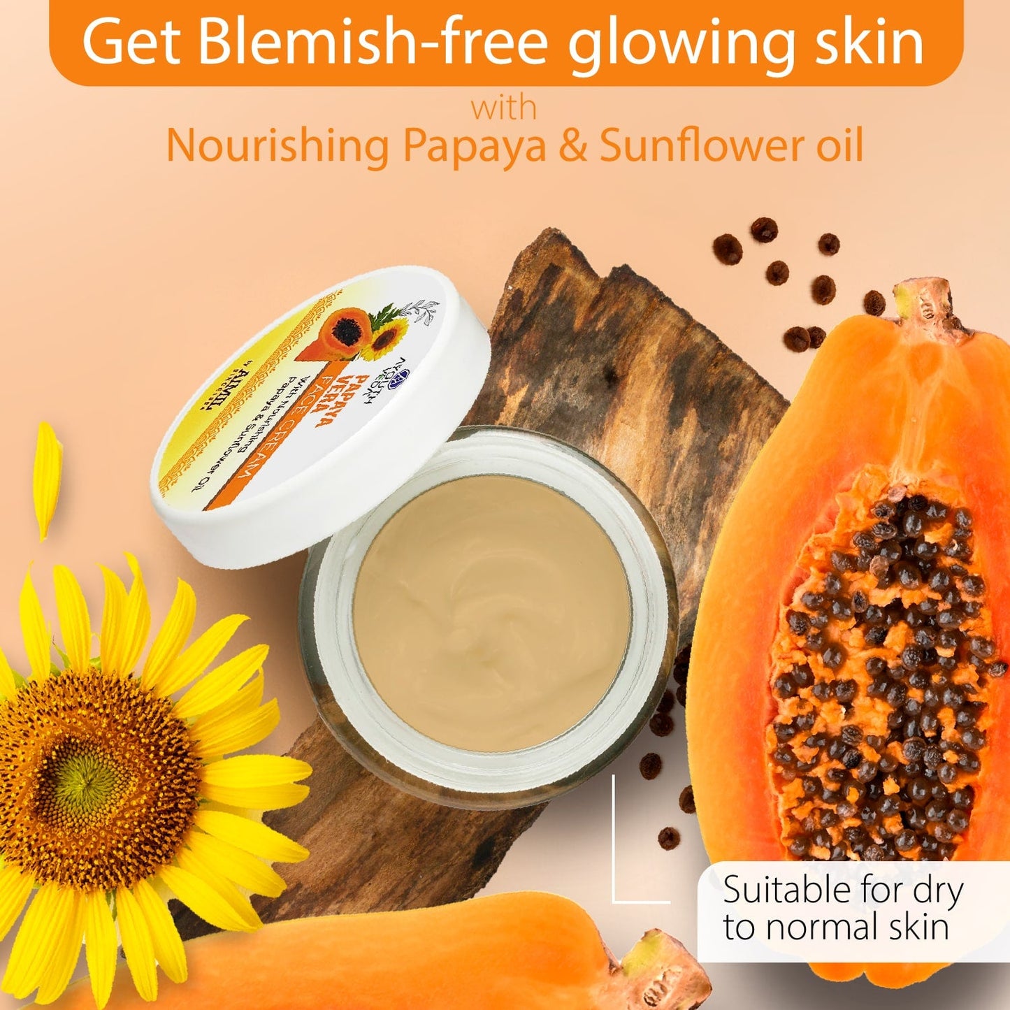 Papaya Vera Face Cream | Nourishing Moisturizer for Blemish-Free, Even-Toned & Radiant Skin | With Papaya Enzymes & Sunflower Oil | Deep Hydration, Smooth Texture & Youthful Glow | 50 g 50g