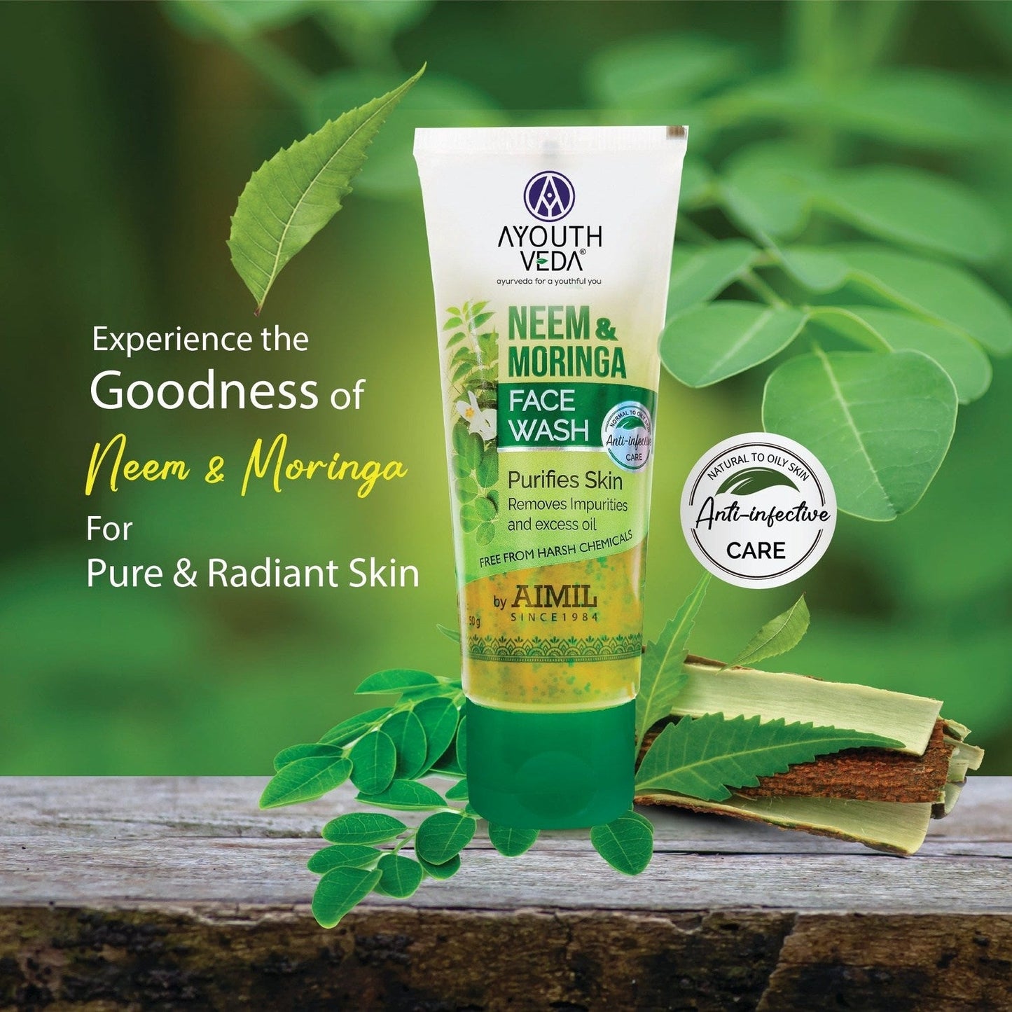 Neem & Moringa Skin Purifying Face Wash with Turmeric & Moringa Extracts | Deep Cleansing Gel for Acne-Prone Skin | Eliminates Dirt & Excess Oil | For Men & Women | 100g 100g