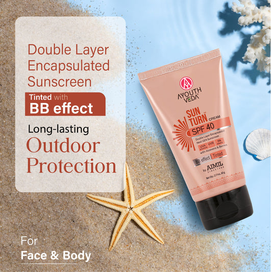 Sun Turn Cream SPF 40 - Double Layer Encapsulated Sunscreen - Tinted with BB Effect - PA++++ - UVA(+++++)/UVB Protection - Blue Light Defense - Enriched with Zinc Oxide, Aloe Vera & Berries - Net.Qty:- 60g 60g