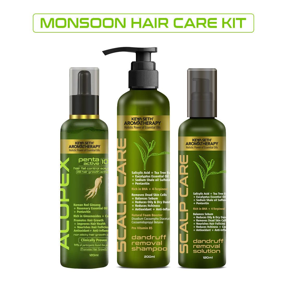 Monsoon Haircare Kit, Scalp Care Dandruff Removal Shampoo & Solution, Alopex Penta Active 10 Solution, Fights Dandruff & Itchiness, Soothes, New Hair Growth 450ml