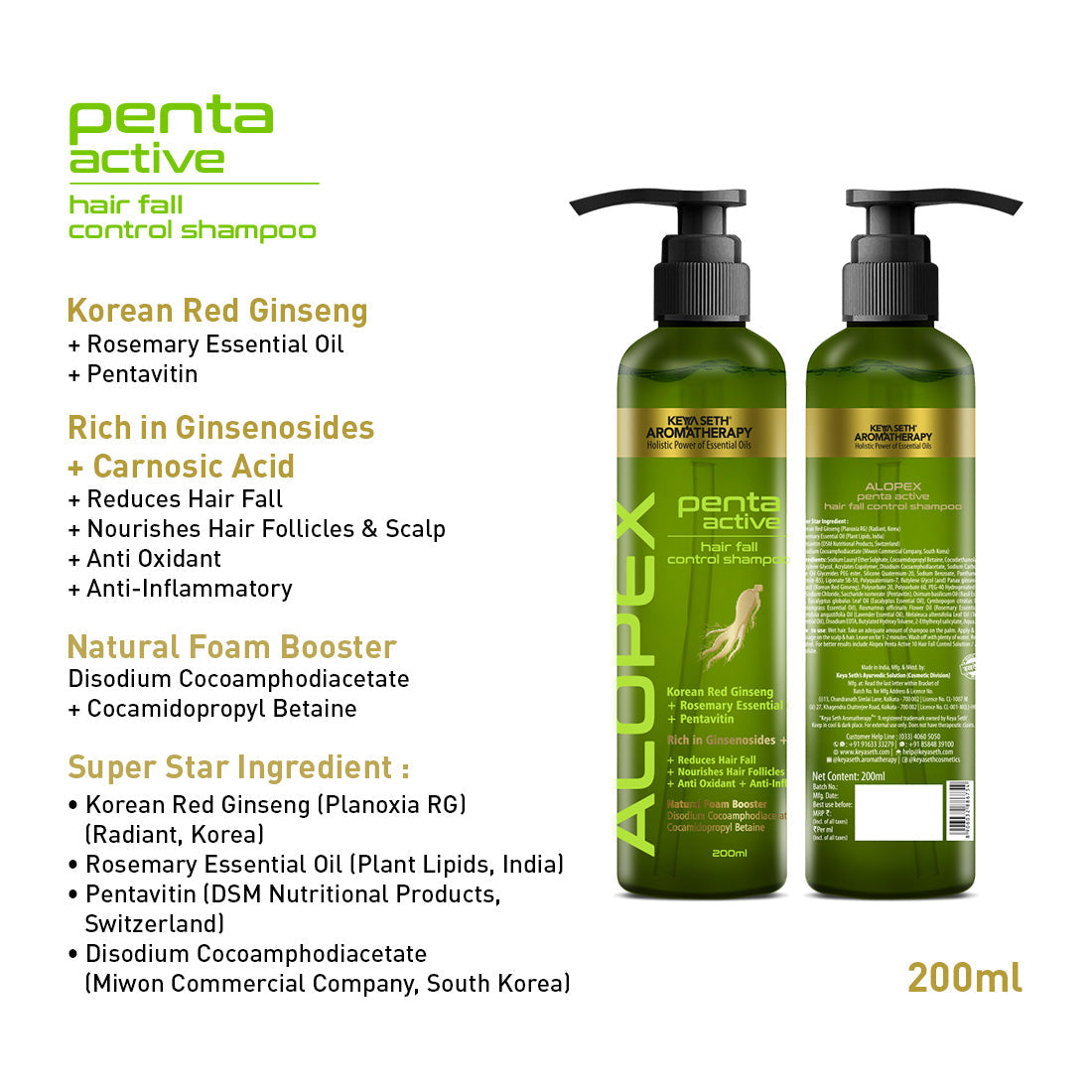 Complete Treatment Kit For Acute Hair Fall - Absolute Solution, Scalp Care, Alopex shampoo, Blocks hair fall & Fights Dandruff & Itchiness, New Hair Growth 430ml
