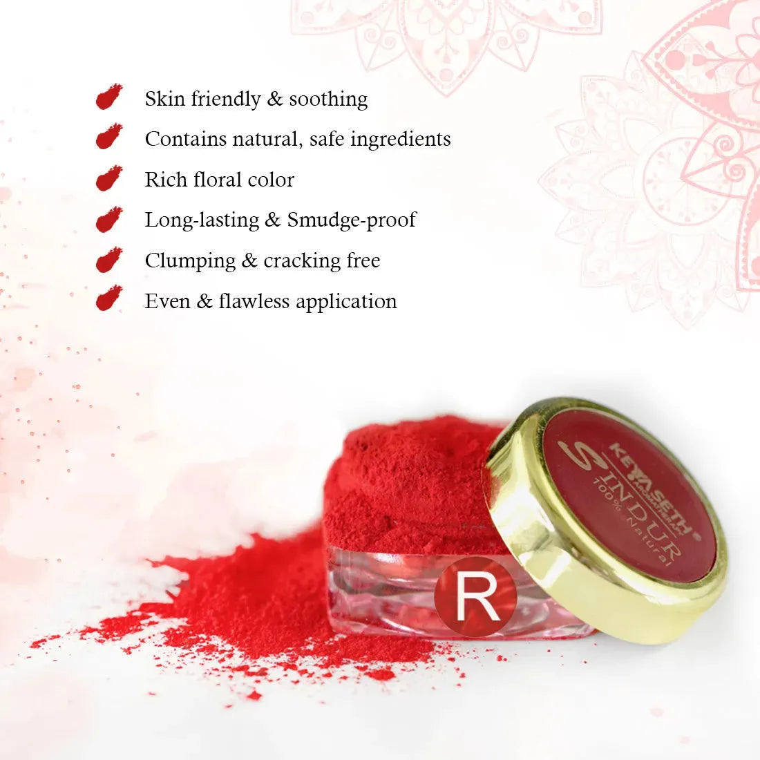 100% Natural Dust Sindoor Red with Herbs Extracts & Floral Pigments Kumkum, No side Effects & No Hair Fall 3g