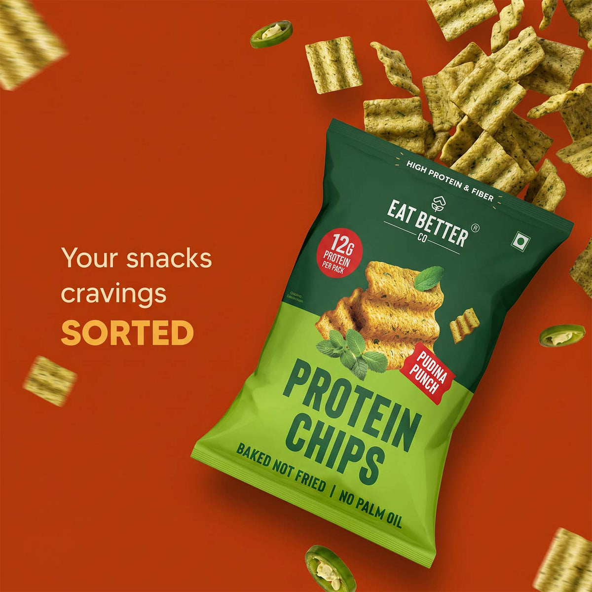 【Eat Better Co】 Protein Chips - Pudina Punch｜プロテインチップス プディナ（ミント）パンチ｜55g