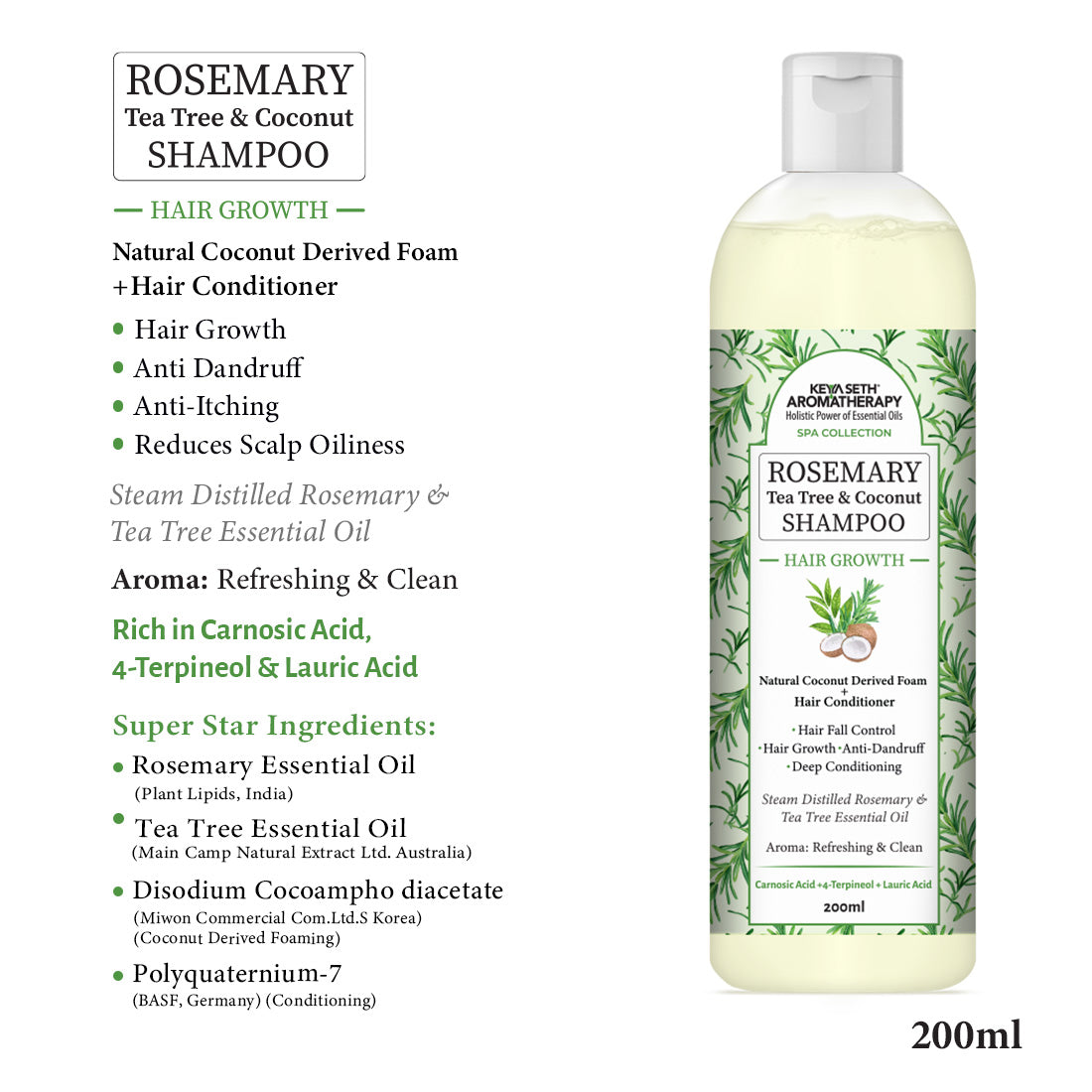 Hair Loss Repair Kit: Rosemary Tea Tree Coconut Oil, Biotin Shampoo, Keratin Mask & Growth Serum for Stronger, Thicker & Healthier Hair 590ml