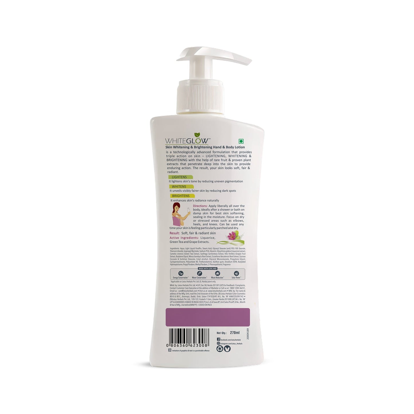 WhiteGlow Skin Brightening Hand & Body lotion SPF 25 PA+++ 270 ml