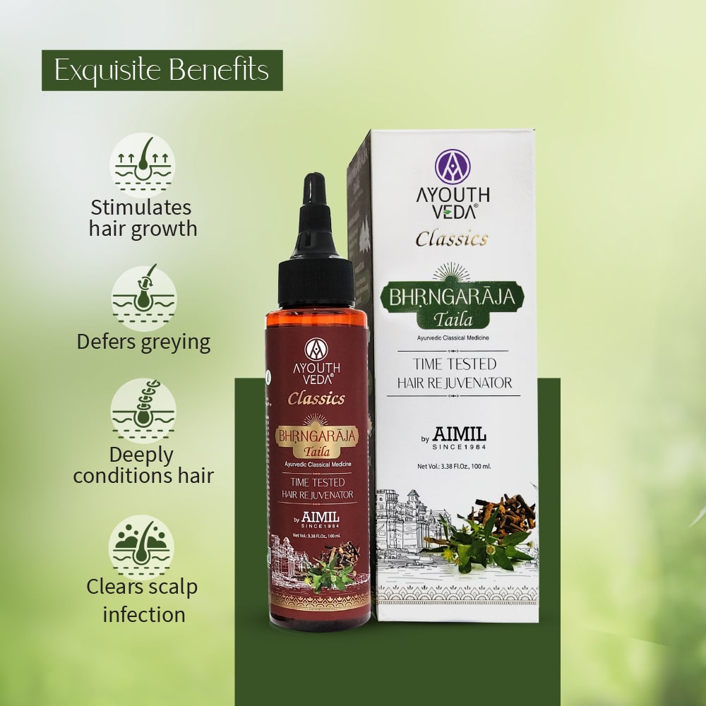 Bhrngaraja Taila | Hair Strengthening Oil Fortified With Bhringraj & Manjistha | Reduces Hair Loss, Boosts Growth & Improves Scalp Health | With 10 Nourishing Herbs & Oils for Soft, Strong & Beautiful Hair | Net Qty 100 ml 100ml