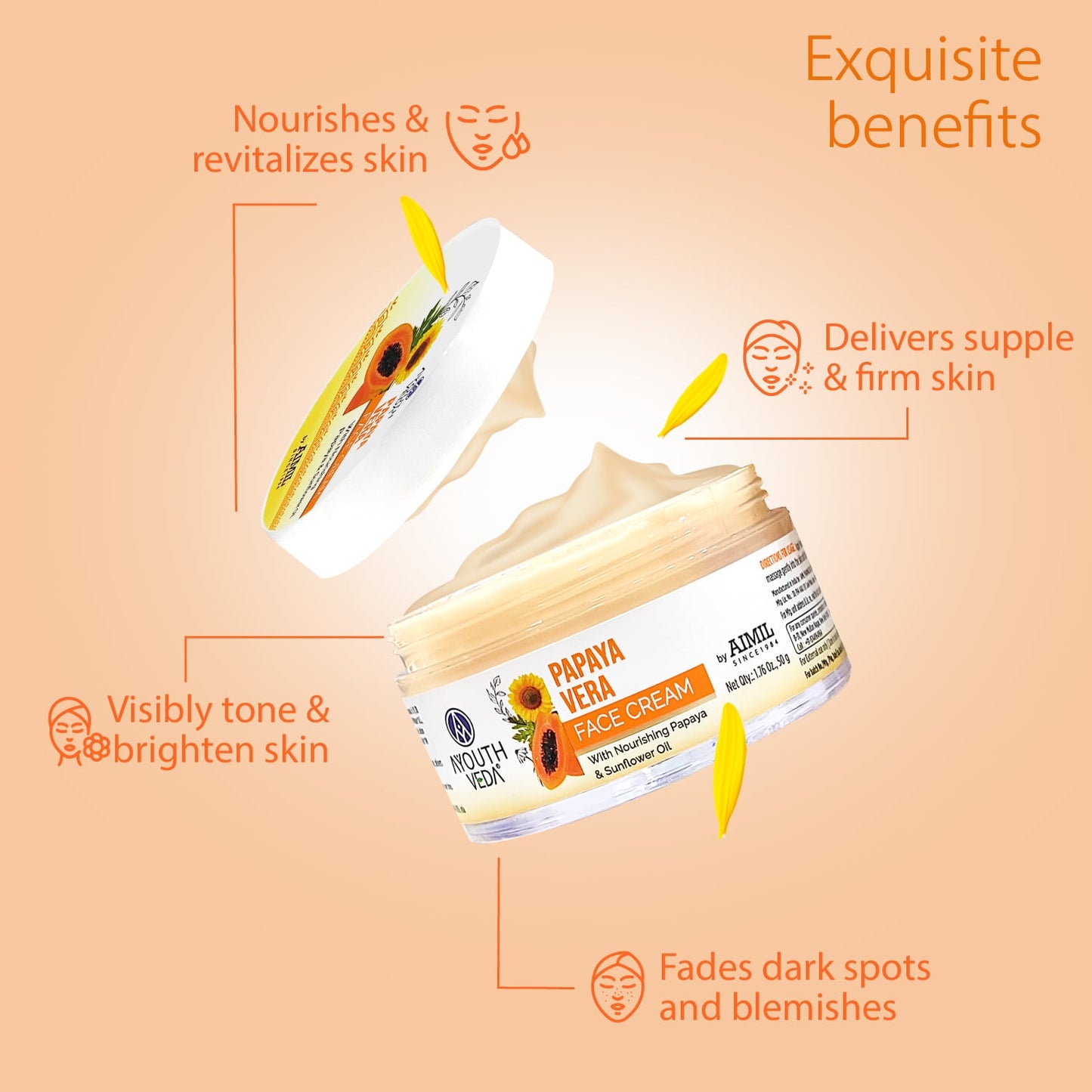 Papaya Vera Face Cream | Nourishing Moisturizer for Blemish-Free, Even-Toned & Radiant Skin | With Papaya Enzymes & Sunflower Oil | Deep Hydration, Smooth Texture & Youthful Glow | 50 g 50g