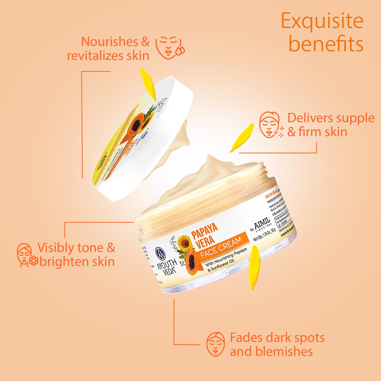 Papaya Vera Face Cream | Nourishing Moisturizer for Blemish-Free, Even-Toned & Radiant Skin | With Papaya Enzymes & Sunflower Oil | Deep Hydration, Smooth Texture & Youthful Glow | 50 g 50g