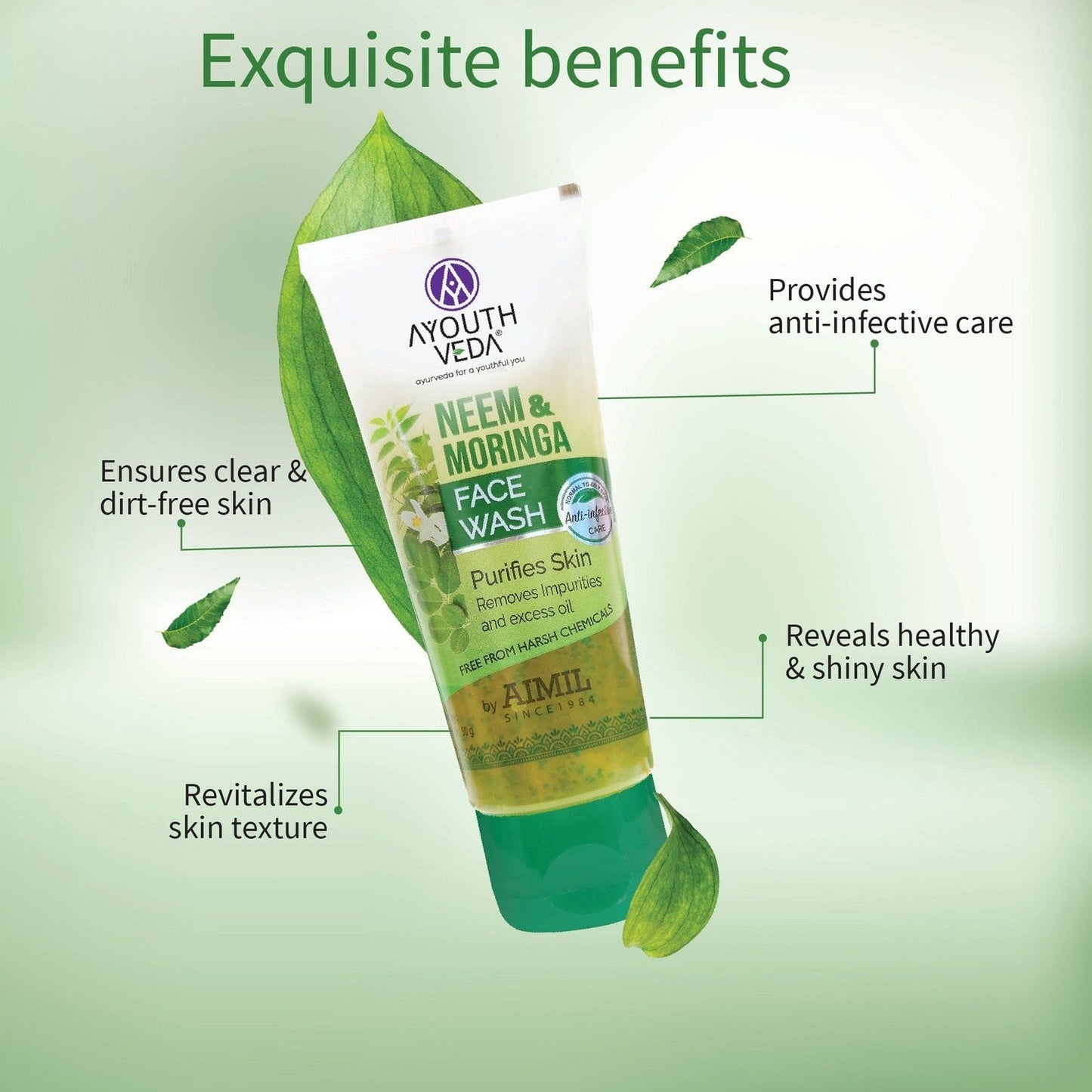 Neem & Moringa Skin Purifying Face Wash with Turmeric & Moringa Extracts | Deep Cleansing Gel for Acne-Prone Skin | Eliminates Dirt & Excess Oil | For Men & Women | 100g 100g