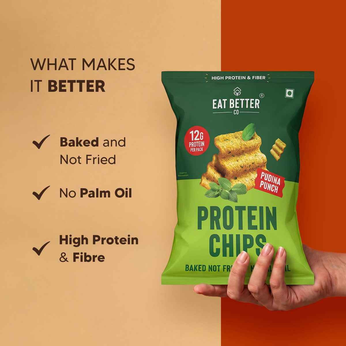 【Eat Better Co】 Protein Chips - Pudina Punch｜プロテインチップス プディナ（ミント）パンチ｜55g