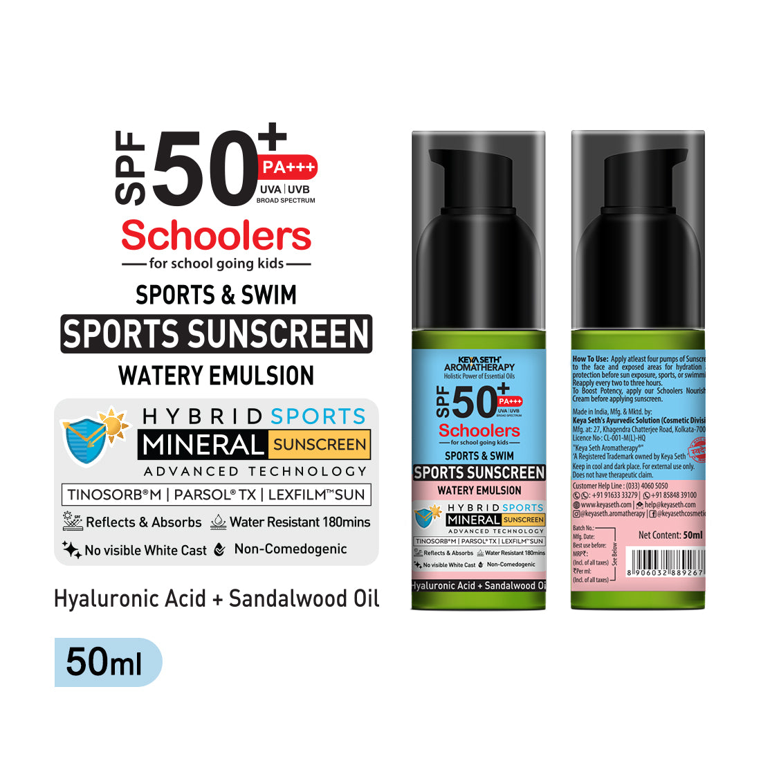 Schoolers Kids Nourishing Cream & Sports Mineral Watery Sunscreen SPF 50 PA+++  Combo Kit for Boys & Girls – Lightweight, Moisturizing, No White Cast 100ml