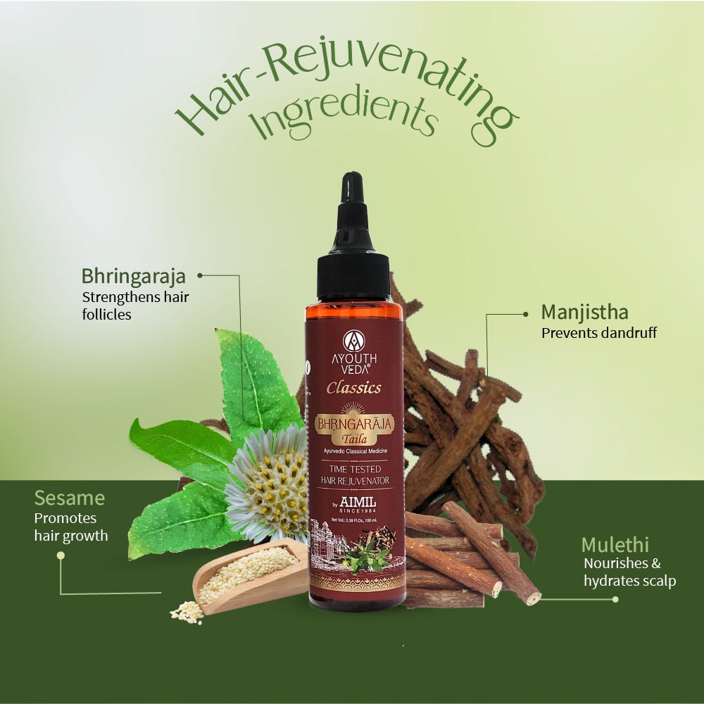 Bhrngaraja Taila | Hair Strengthening Oil Fortified With Bhringraj & Manjistha | Reduces Hair Loss, Boosts Growth & Improves Scalp Health | With 10 Nourishing Herbs & Oils for Soft, Strong & Beautiful Hair | Net Qty 100 ml 100ml
