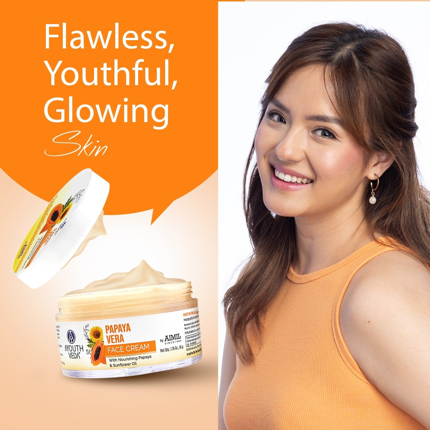 Papaya Vera Face Cream | Nourishing Moisturizer for Blemish-Free, Even-Toned & Radiant Skin | With Papaya Enzymes & Sunflower Oil | Deep Hydration, Smooth Texture & Youthful Glow | 50 g 50g