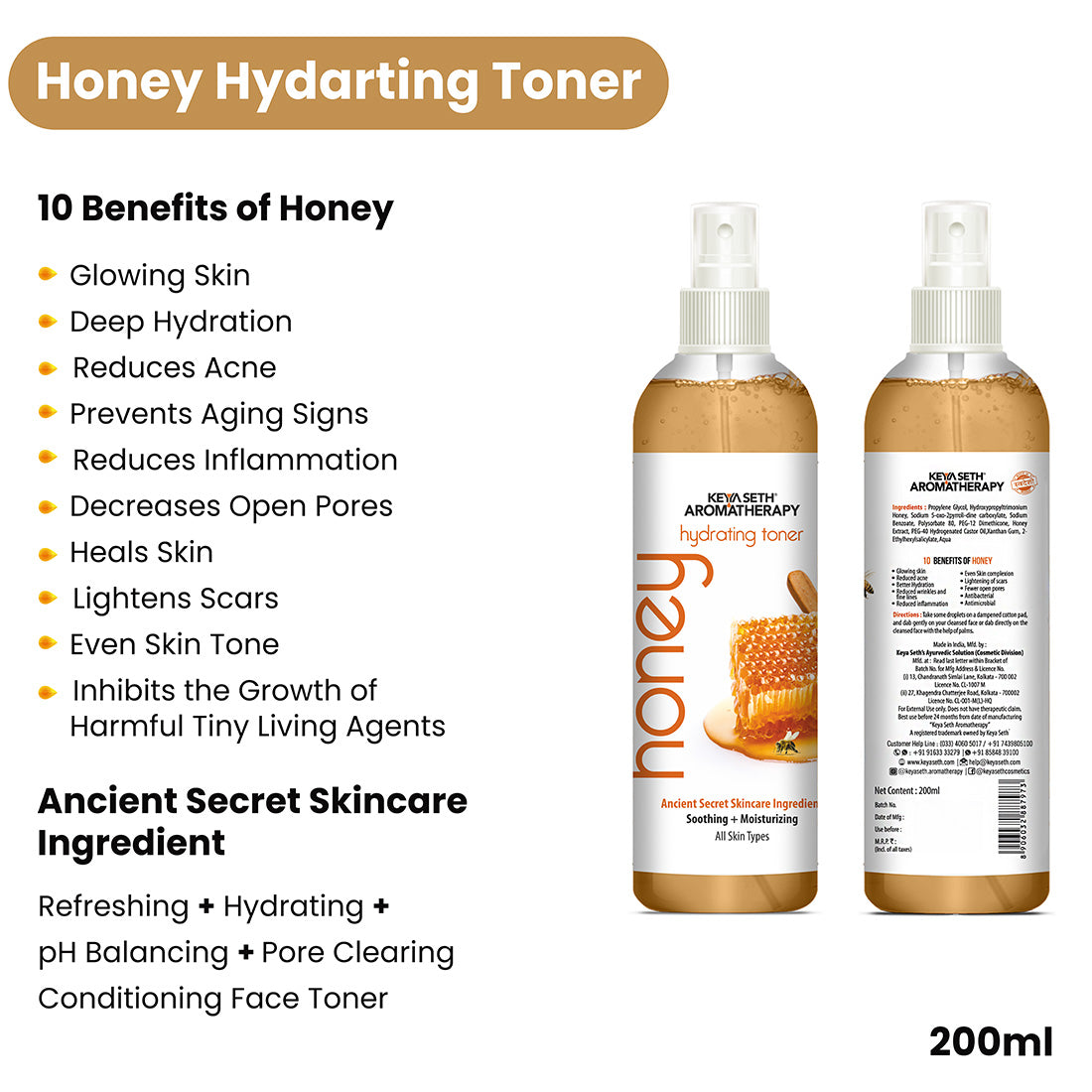 Honey Skin Care Routine for Dry & Combination Skin – Facewash, Toner, Gel Moisturizer, SPF 60 For Hydrate, Minimize Pores, Strengthen Barrier & Protect 560ml