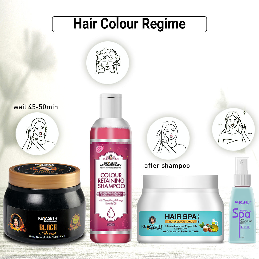 Hair Color Kit: Black Shine Hair Color Pack, Color Retaining Shampoo, Jojoba & Lavender Hair Spa & Aromatic Serum for Long-Lasting, Vibrant & Nourished Hair 542ml