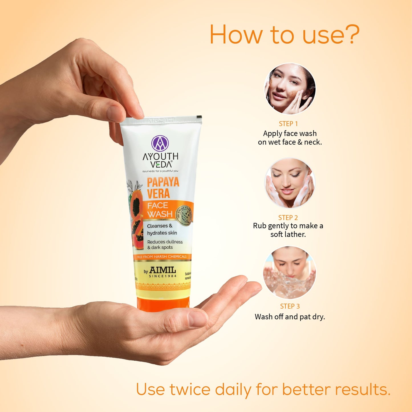 Papaya Vera Face Wash with Real Papaya Extract | Deep Cleanser for Dry to Normal Skin | Removes Dullness, Dark Spots, & Impurities | Sulfate-Free Gentle Formula | (100 g) 100g