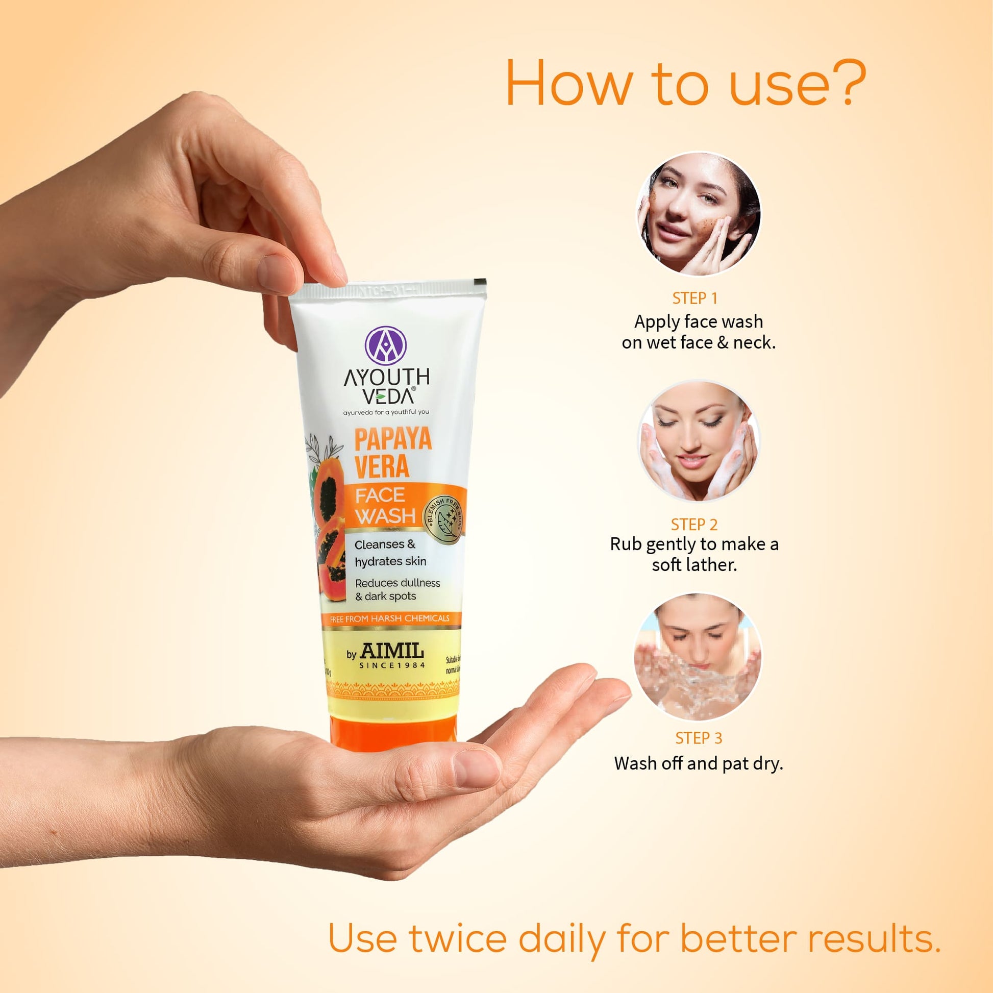 Papaya Vera Face Wash with Real Papaya Extract | Deep Cleanser for Dry to Normal Skin | Removes Dullness, Dark Spots, & Impurities | Sulfate-Free Gentle Formula | (100 g) 100g