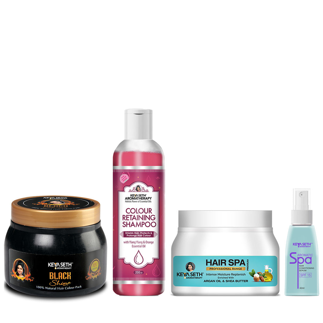 Hair Color Kit: Black Shine Hair Color Pack, Color Retaining Shampoo, Jojoba & Lavender Hair Spa & Aromatic Serum for Long-Lasting, Vibrant & Nourished Hair 542ml