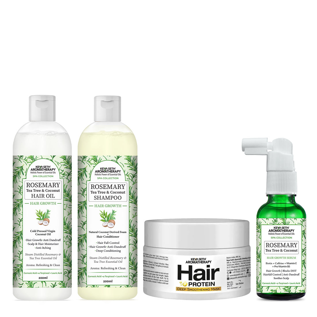 Hair Loss Repair Kit: Rosemary Tea Tree Coconut Oil, Biotin Shampoo, Keratin Mask & Growth Serum for Stronger, Thicker & Healthier Hair 590ml