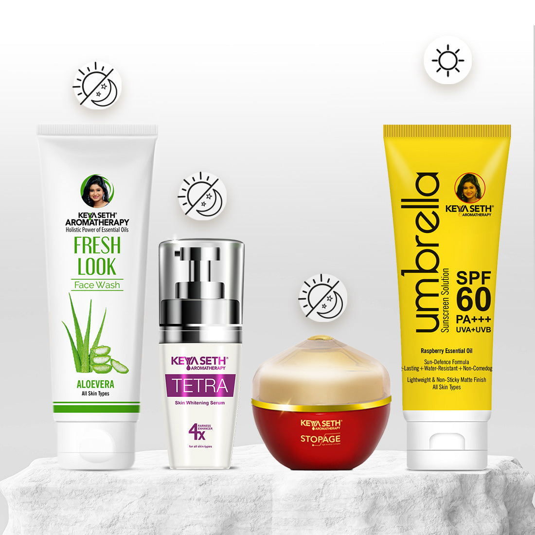 Daily Skincare for Age Defense: Aloe Vera Face Wash, Tetra Serum, Stopage Age Reversal Cream & Umbrella SPF 60 To Fight Wrinkles, Boost Elasticity, Hydrate & Protect For Youthful Skin 280ml