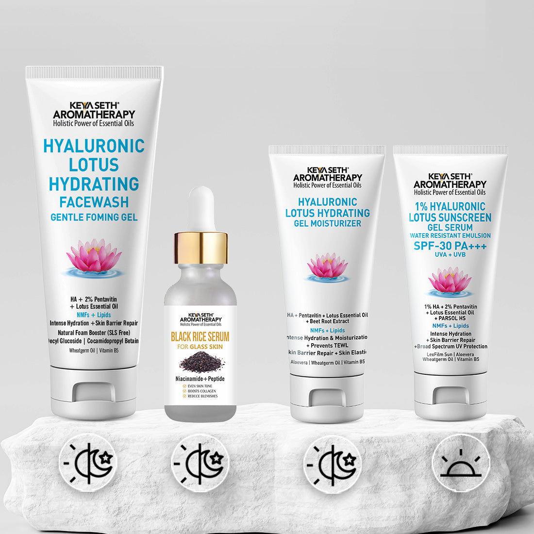 Daily Skincare Routine for Glass Skin – Hydrating Facewash, Black Rice Serum, Gel Moisturizer & Sunscreen for Radiance, Smoothness & Pore Reduction 230ml