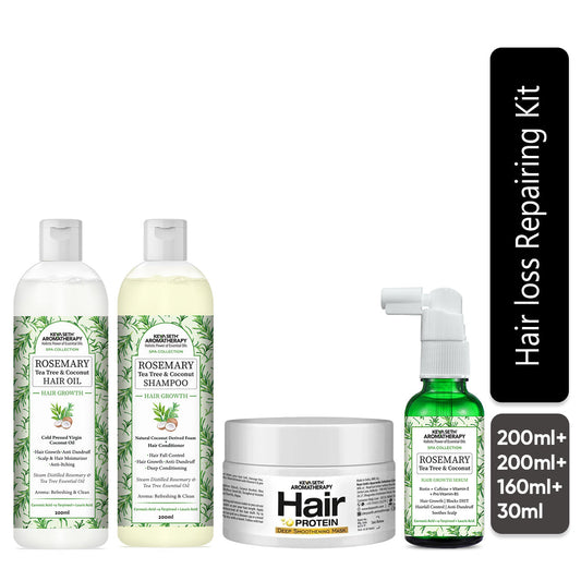 Hair Loss Repair Kit: Rosemary Tea Tree Coconut Oil, Biotin Shampoo, Keratin Mask & Growth Serum for Stronger, Thicker & Healthier Hair 590ml
