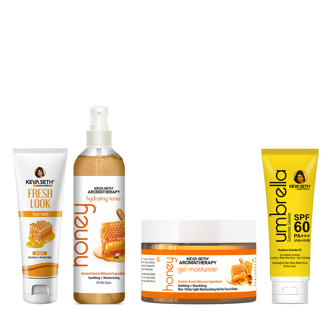 Honey Skin Care Routine for Dry & Combination Skin – Facewash, Toner, Gel Moisturizer, SPF 60 For Hydrate, Minimize Pores, Strengthen Barrier & Protect 560ml