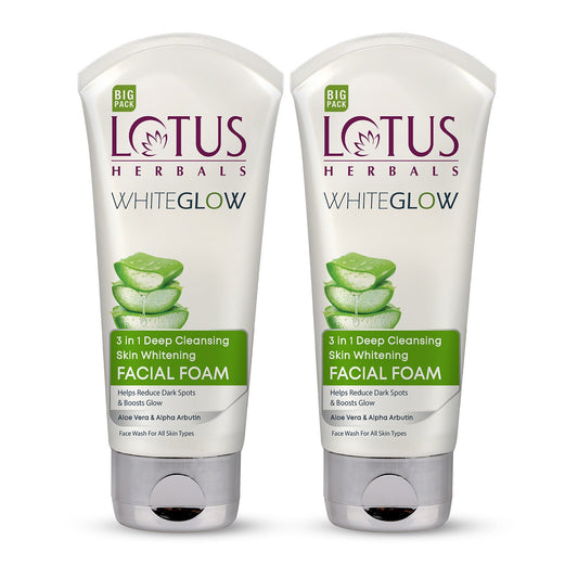 WhiteGlow 3 In 1 Deep Cleansing Skin Brightening Facial Foam Big Pack Pack of 2