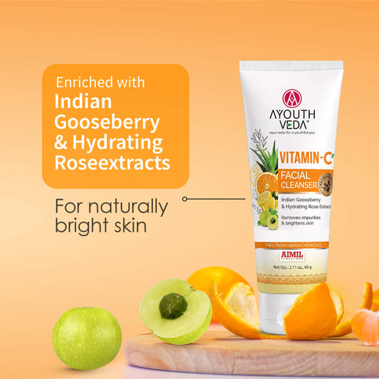 【Ayouthveda】 Vitamin-C Facial Cleanser with Indian Gooseberry, Lemon, Orange & Hibiscus Extracts | Gently Exfoliates, Promotes Collagen & Brightens Skin | Suitable｜ビタミンC フェイシャル クレンザー｜100g