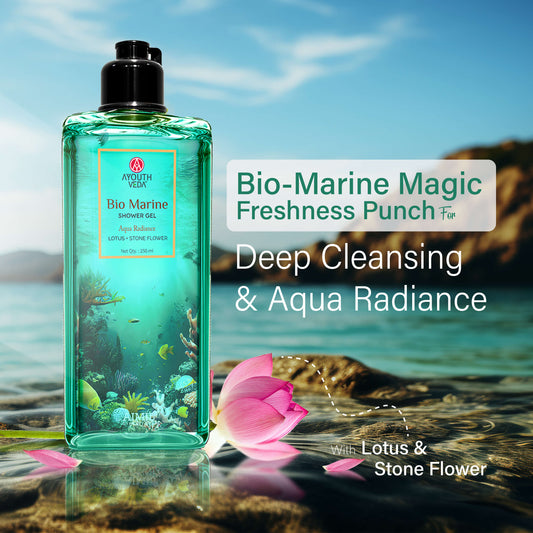 【Ayouthveda】 Bio Marine Shower Gel for Men & Women | Enriched with Lotus, Stone Flower & Water Chestnut | Detoxifies, Moisturizes & Rejuvenates | (250 ml)｜ビオ マリン シャワージェル｜250ml