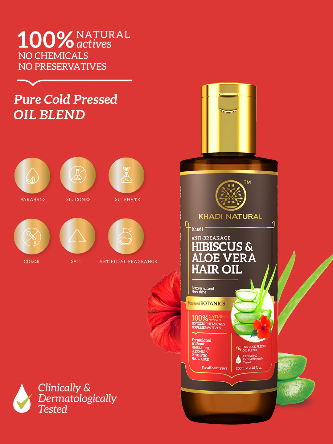 Hibiscus & Aloe Vera Hair Oil - Mineral Oil, Silicones, Synthetic Fragrance Free 200ml