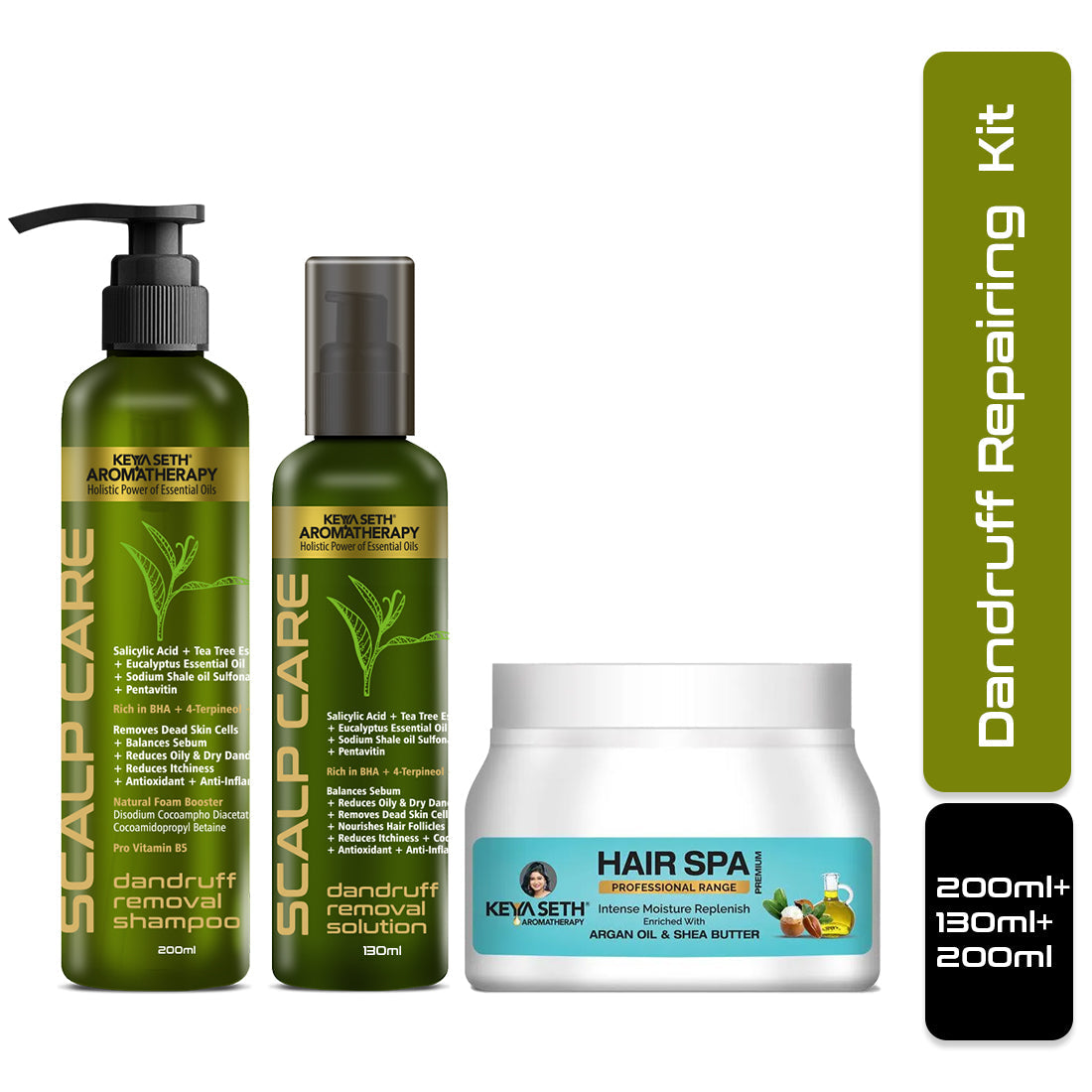 Dandruff Repair Kit: Shampoo, Hair Spa & Serum with Salicylic Acid, Tea Tree, Jojoba, Rosemary & Coconut for a Flake-Free, Nourished & Itch-Free Scalp 530ml