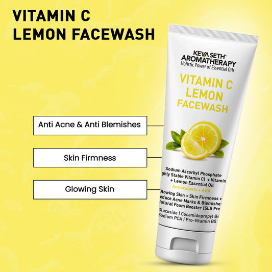 Vitamin C Lemon Facewash, Natural Glucoside Foaming, Antioxidants + AHA, Glowing Skin & Firmness, Acne Marks, Sodium Ascorbyl Phosphate + Vitamin E 100ml