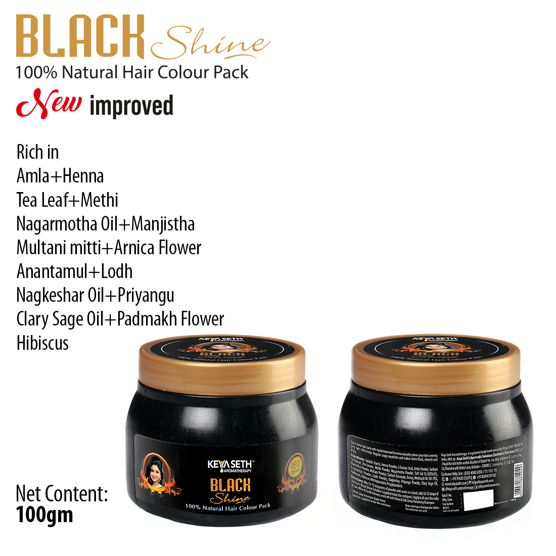 Black Shine Hair Pack Natural Hair Colour, Dye with Ayurvedic Herbs, Men & Women 100g