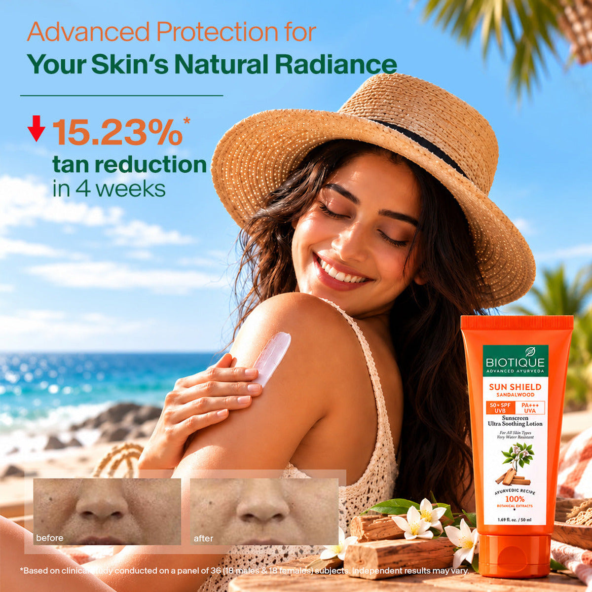 【Biotique】 Sun Shield Sandalwood 50+ SPF Sunscreen Lotion (Pack of 2)｜サンシールド サンダルウッド 日焼け止めローション SPF50+｜120ml×2本