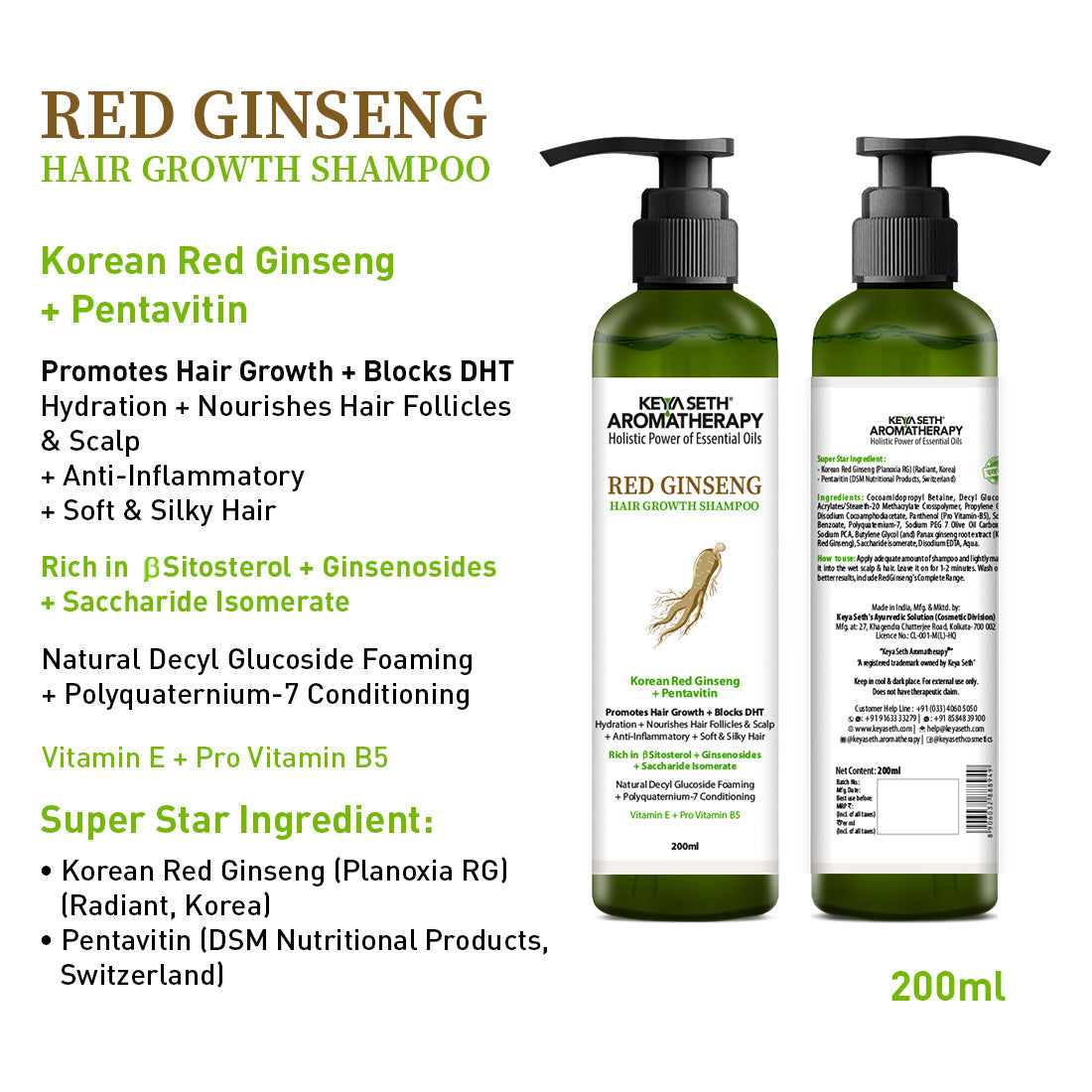 Korean Red Ginseng Hair Growth Combo Kit – Shampoo & Serum, Blocks DHT, Hydrates & Nourishes Hair & Scalp, Pentavitin, Caffeine, Vitamin B5, Promotes Hair Growth & Scalp Health 490ml