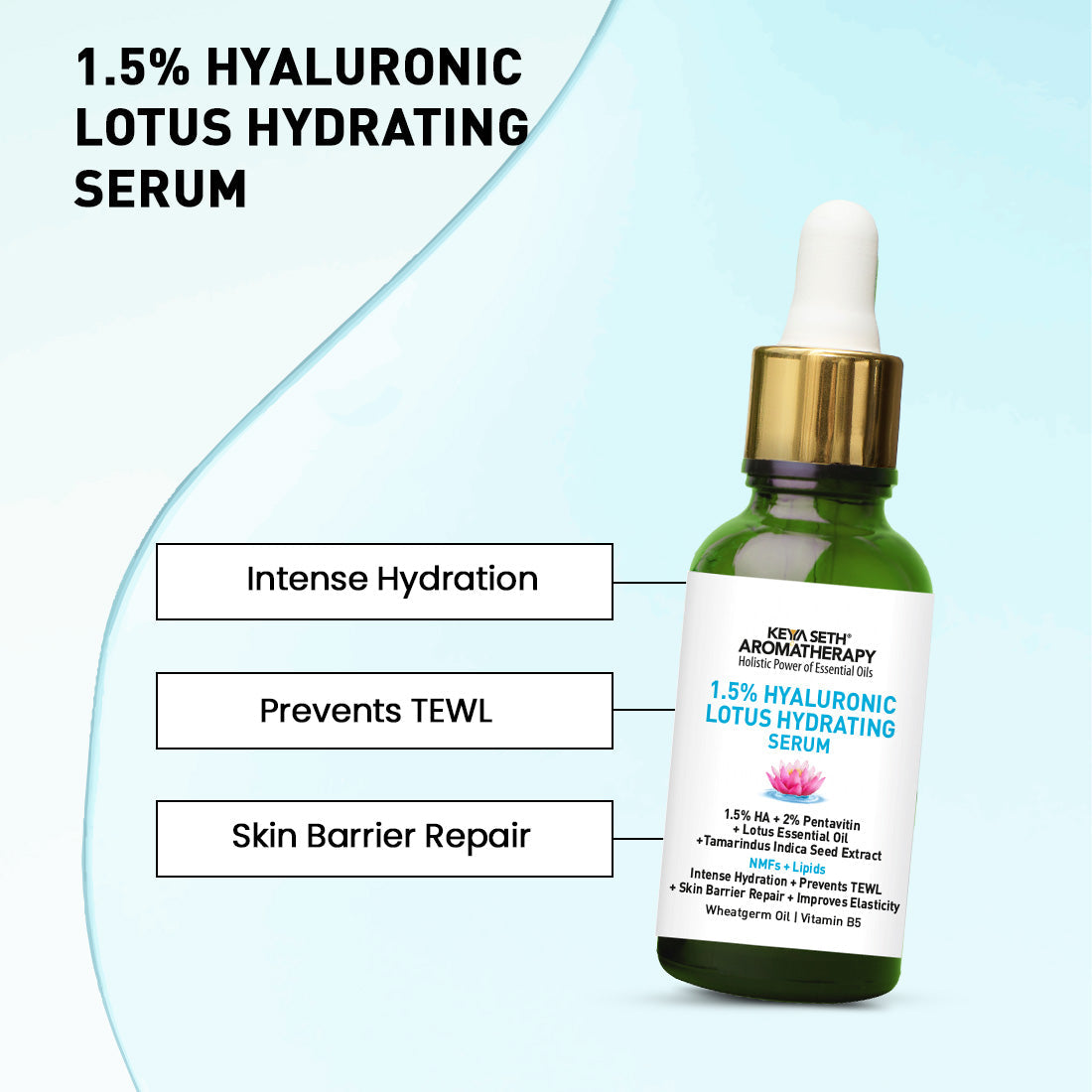 1.5% Hyaluronic Lotus Hydrating Serum, 2% Pentavitin + Tamarind Extract, NMFs + Lipids, Skin Barrier Repair, Improves Elasticity, Prevents TEWL 30ml